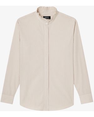 A.P.C. A. P.c. Striped Blouse With Ruffled Collar 42 Beige - Natural