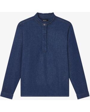 A.P.C. A. P.c. Blouse With Ruffled Collar 34 Indigo - Blue
