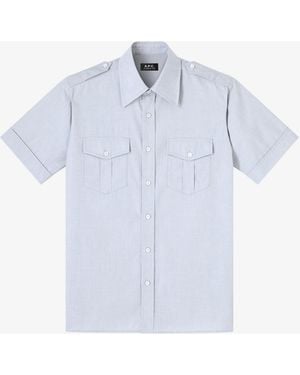 A.P.C. A. P.c. Miles Short-sleeve Shirt Xxl Light Gray - Blue