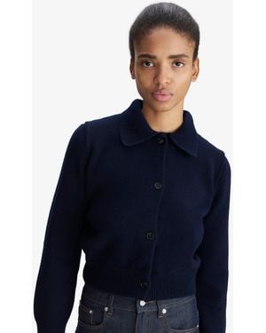 A.P.C. A. P.c. Women's Cardigan With Polo Collar Size: Extra Small In Dark Navy Blue