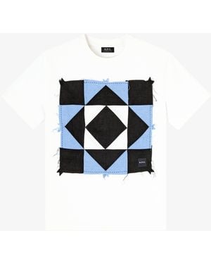 A.P.C. A. P.c. Men's Patchwork T-shirt Size: Extra Small In White - Blue