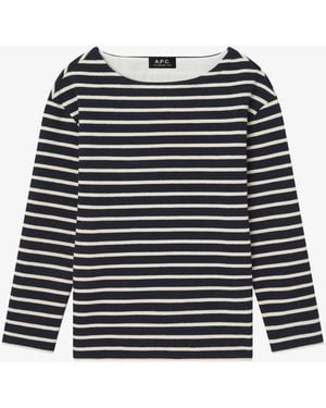 A.P.C. A. P.c. Striped Top With Three-quarter Sleeves L Navy Blue
