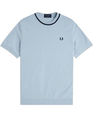 Fred Perry Crew Neck Pique T-Shirt - Blue