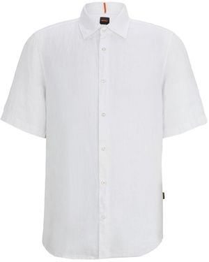 BOSS Rash 2 Linen Short Sleeve Shirt - White