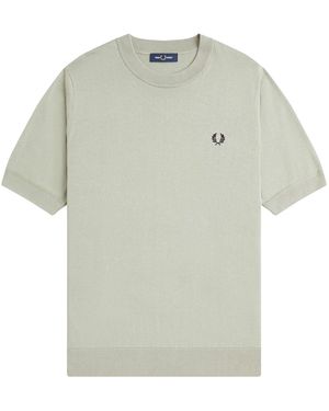 Fred Perry Cotton Knitted T-Shirt - Grey