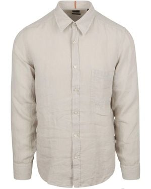 BOSS Relegant 6 Linen Long Sleeve Shirt - Grey