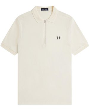 Fred Perry Ribbed Collar Crepe Pique Polo Shirt - White
