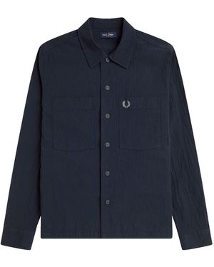 Fred Perry Seersucker Button Through Overshirt - Blue