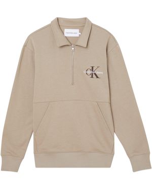 Calvin Klein Monogram Logo Quarter Zip - White