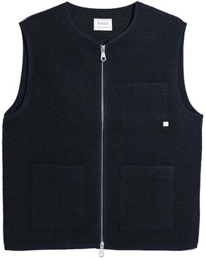 Farah Myles Wool Blend Collarless Zip Gilet - Blue