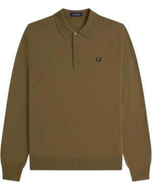 Fred Perry Knitted Merino Long Sleeve Polo Shirt - Green