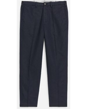 ARKET Regular Cropped Cotton-Linen Trousers - Blue