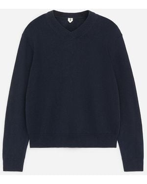 ARKET Pullover Aus Leinen Und Baumwolle Mit V-Ausschnitt - Blau
