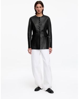 ARKET Collarless Leather Blazer - Black