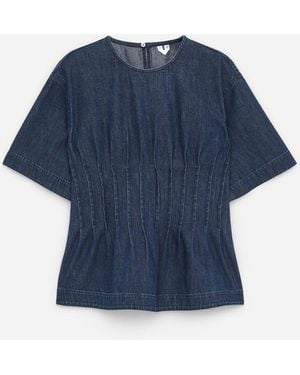 ARKET Pleated Denim Top - Blue