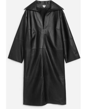 ARKET Open-Collar Leather Dress - Black