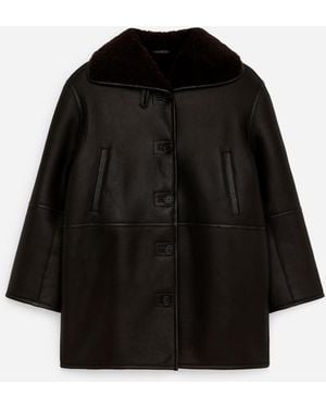 ARKET Shearling-Lined Leather Jacket - Black