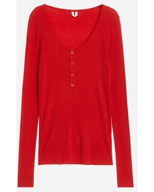 ARKET Wool Jersey Henley Top - Red