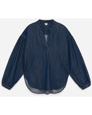 ARKET Volume-Sleeve Denim Blouse - Blue