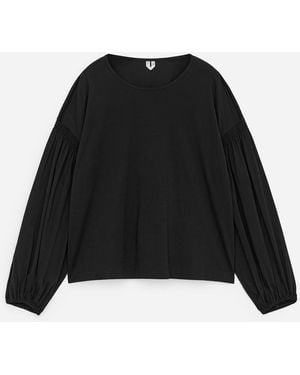 ARKET Balloon-Sleeve Cotton Blouse - Black