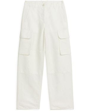 ARKET Linen Blend Cargo Trousers - White