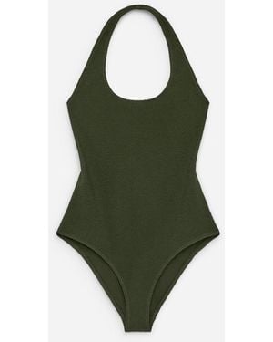 ARKET Crinkle Halterneck Swimsuit - Green