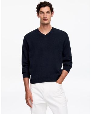 ARKET Linen Cotton V-Neck Jumper - Blue