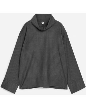ARKET Folded-Neck Pinstripe Top - Black