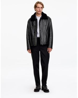 ARKET Leather Aviator Jacket - Black