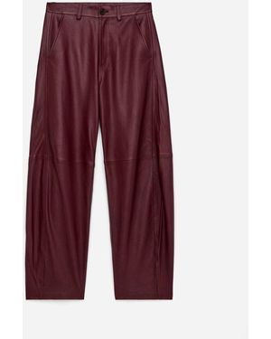 ARKET Barrel Leather Trousers - Red