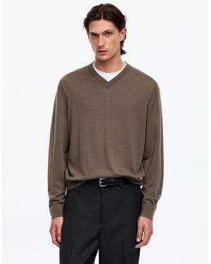 ARKET Merino V-Neck Jumper - Brown
