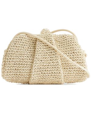 ARKET Stroh-Clutch Mit Lederbesatz - Natur