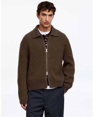 ARKET Wool Cotton Zip Cardigan - Brown