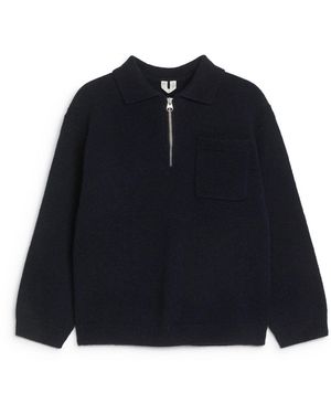 ARKET Knitted Wool Zip Polo Shirt - Blue