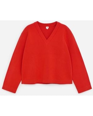 ARKET V-Neck Cotton Jumper - Red