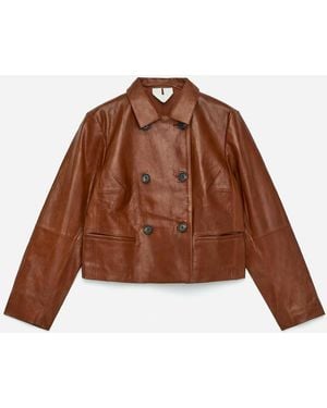 ARKET Double-Breasted Leather Jacket - White