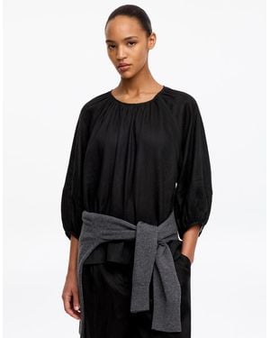 ARKET Gathered Linen Blouse - Black