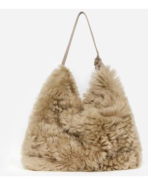 ARKET Shearling-Split Suede Tote Bag - Natural