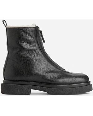 ARKET Faux Fur Leather Boots - Black