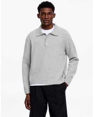 ARKET Knitted Cotton Blend Polo Shirt - Grey