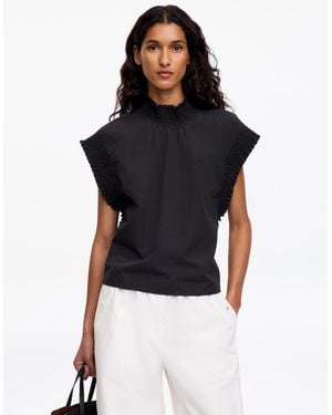 ARKET Smocked Cotton Poplin Top - Black