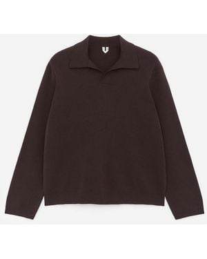 ARKET Cotton Silk Blend Polo Shirt - Brown
