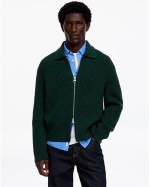ARKET Wool Cotton Zip Cardigan - Green