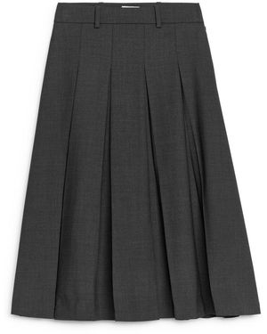 ARKET Pleated Wool Blend Skirt - Grey