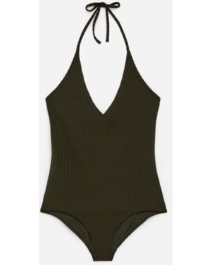 ARKET Ribbed Halterneck Swimsuit - Green