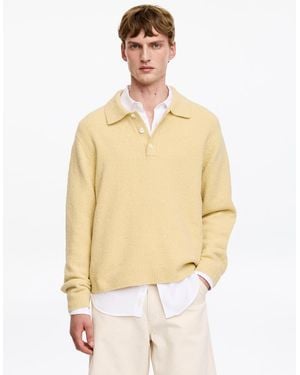ARKET Knitted Cotton Blend Polo Shirt - Natural