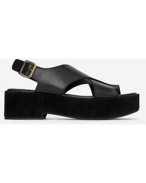 ARKET Leather Wedge Sandals - Black