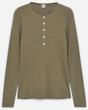 ARKET Ribbed Henley Top - Green