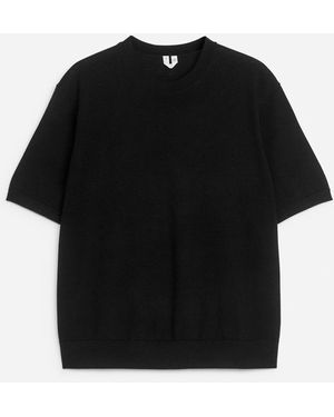 ARKET Knitted Merino Wool T-Shirt - Black