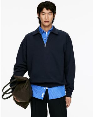 ARKET Sweatshirt Aus Baumwolle Mit Kurzem Reißverschluss - Blau